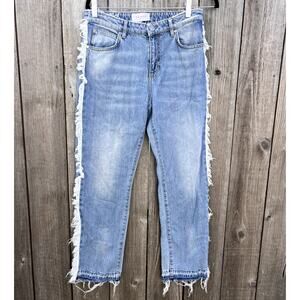 Gaelle Paris | Distressed Side Fray Straight Leg Denim Jeans Designer Size 27